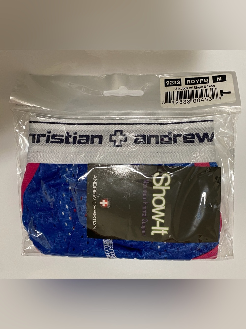 NWT! Andrew Christian Air Jock w/Show-it MED Royal/Fuchsia